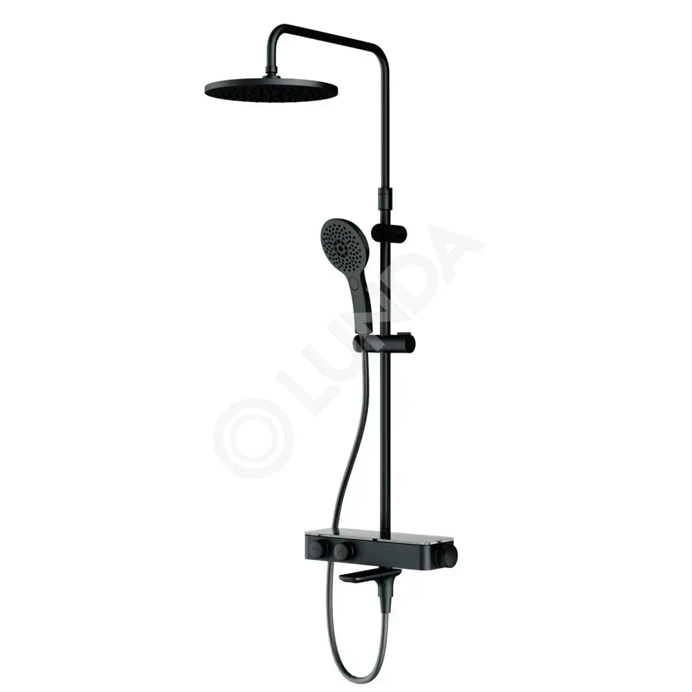 Душ система: см-ль д/ванны/душа с термостатом, верх душ d250, Inspire V2.0, латунная, черная, AMPM