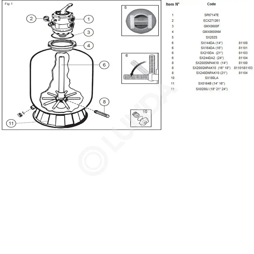 Фильтр Hayward PWL D611 81104 (14m3/h, 611mm, 150kg, верх), AquaViva
