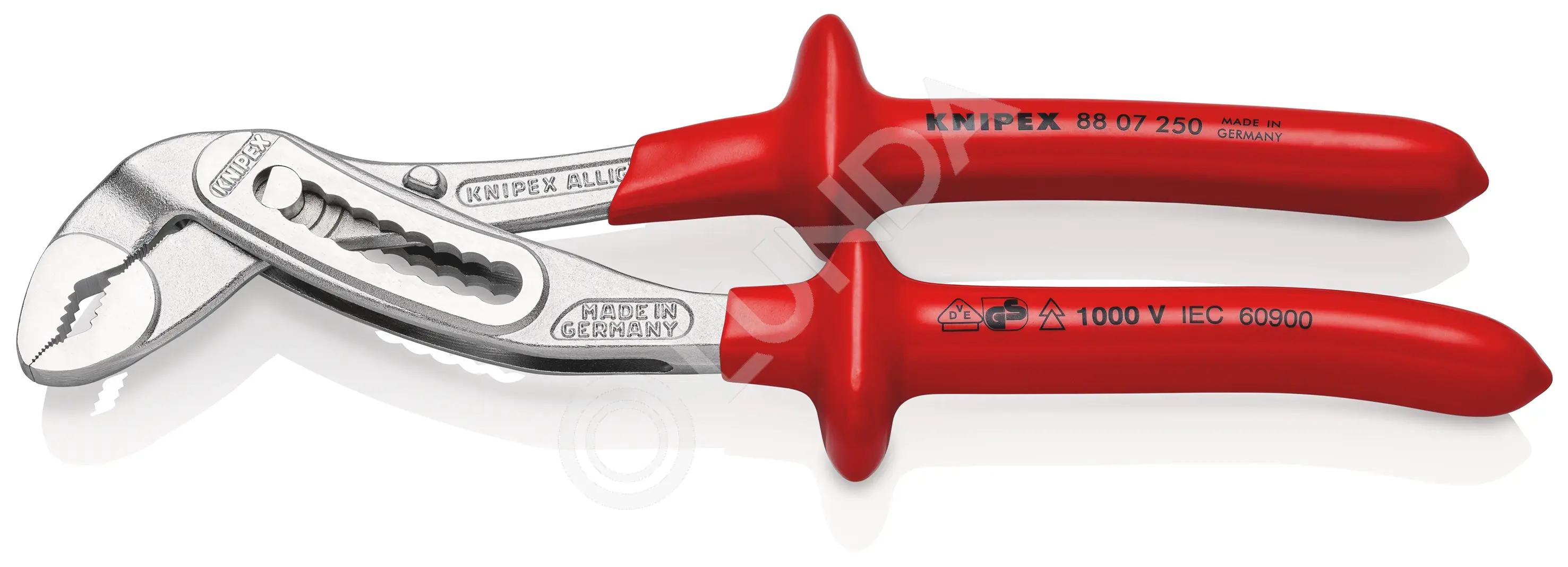Клещи переставные Alligator VDE, 250 мм, хром, обливные диэлектрические ручки, Knipex