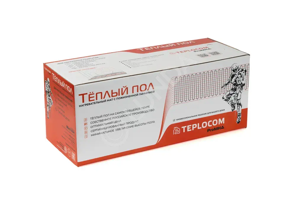 Маты нагревательные двухжильные TEPLOCOM ProМНД-8,0-1280 Вт L=16м, 8м², R=37,9Ом, Бастион